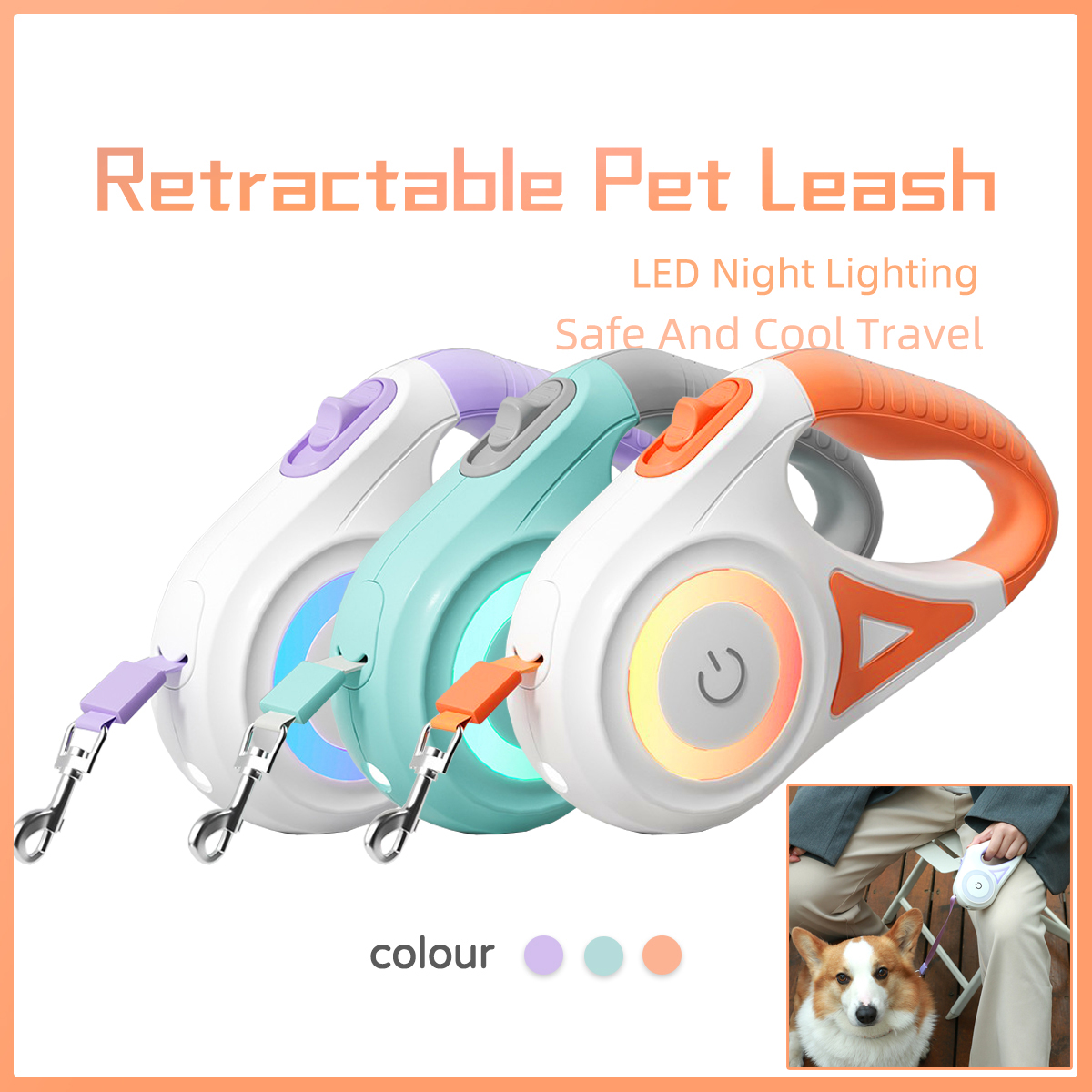 Automatic Spotlight Dog Leash Retractable Leash And Collar